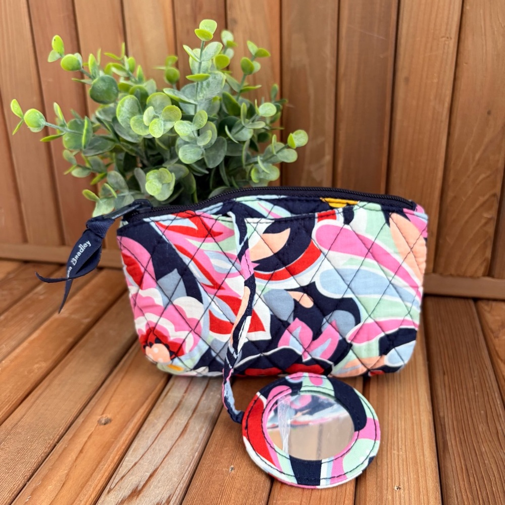 Vera Bradley Mini Cosmetic Quilted Pouch with Mirror in Floral